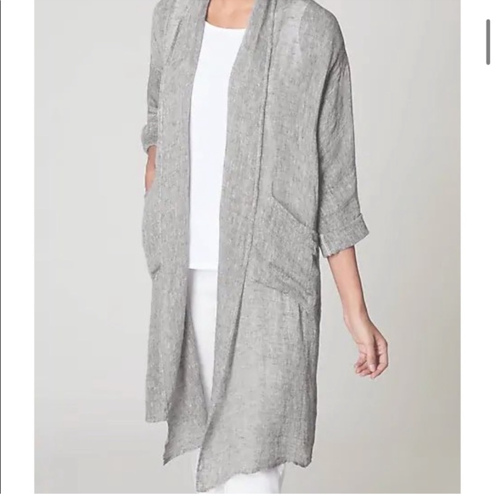 J. Jill Open Front Lightweight Linen Duster, Side Pockets, Sz MP